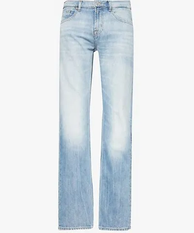 7 For All Mankind Mens Outline The Straight faded-wash straight-leg regular-fit stretch-denim jeans