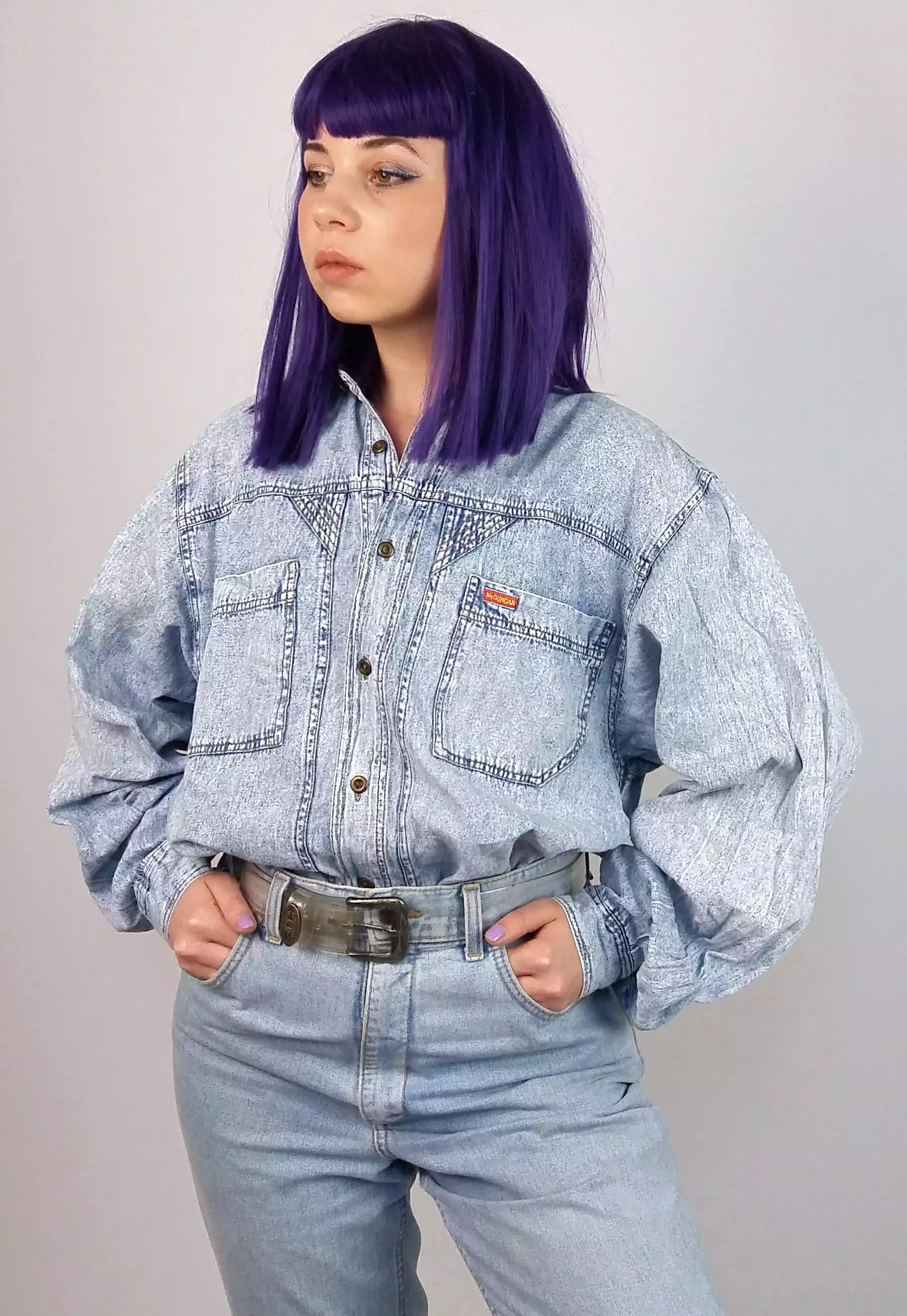 80's Unisex Acidwash Boyfriend Shirt - size S men