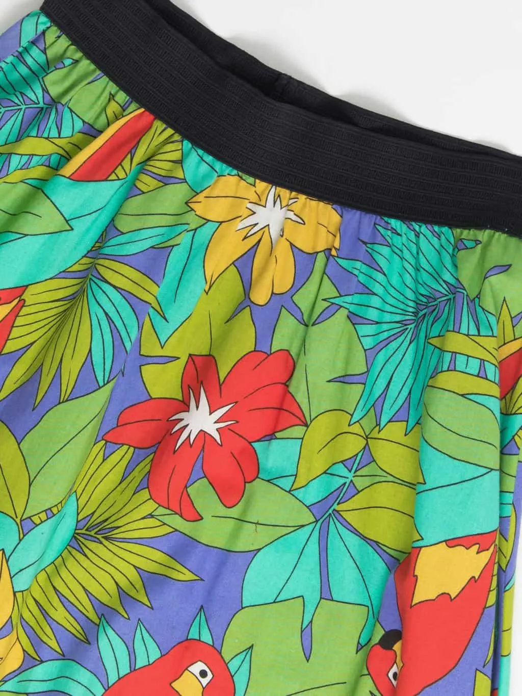 80s vintage parrot a-line skirt with bold print and elasticated waist – Medium / Large