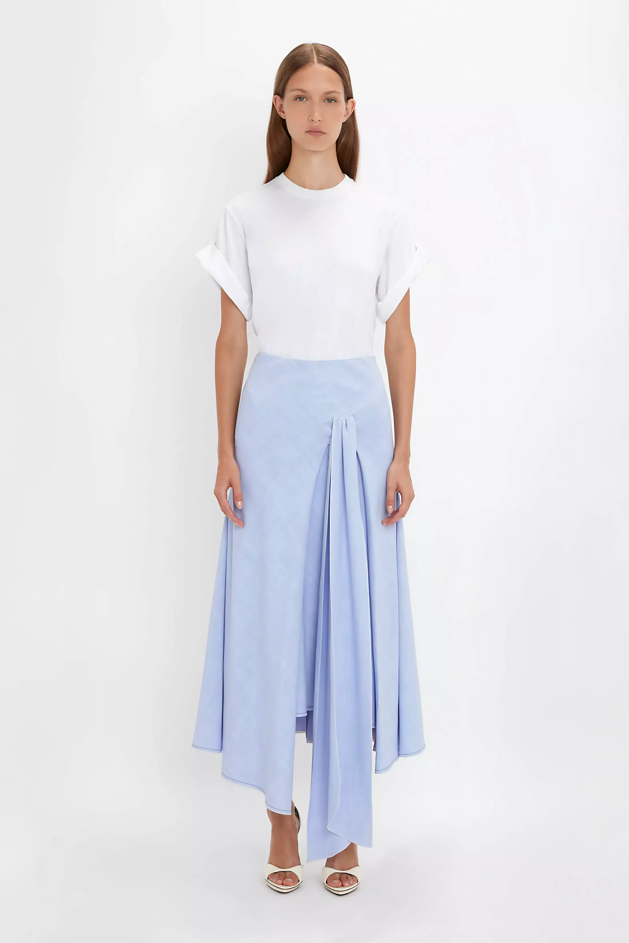 Asymmetric Tie Detail Skirt In Frost