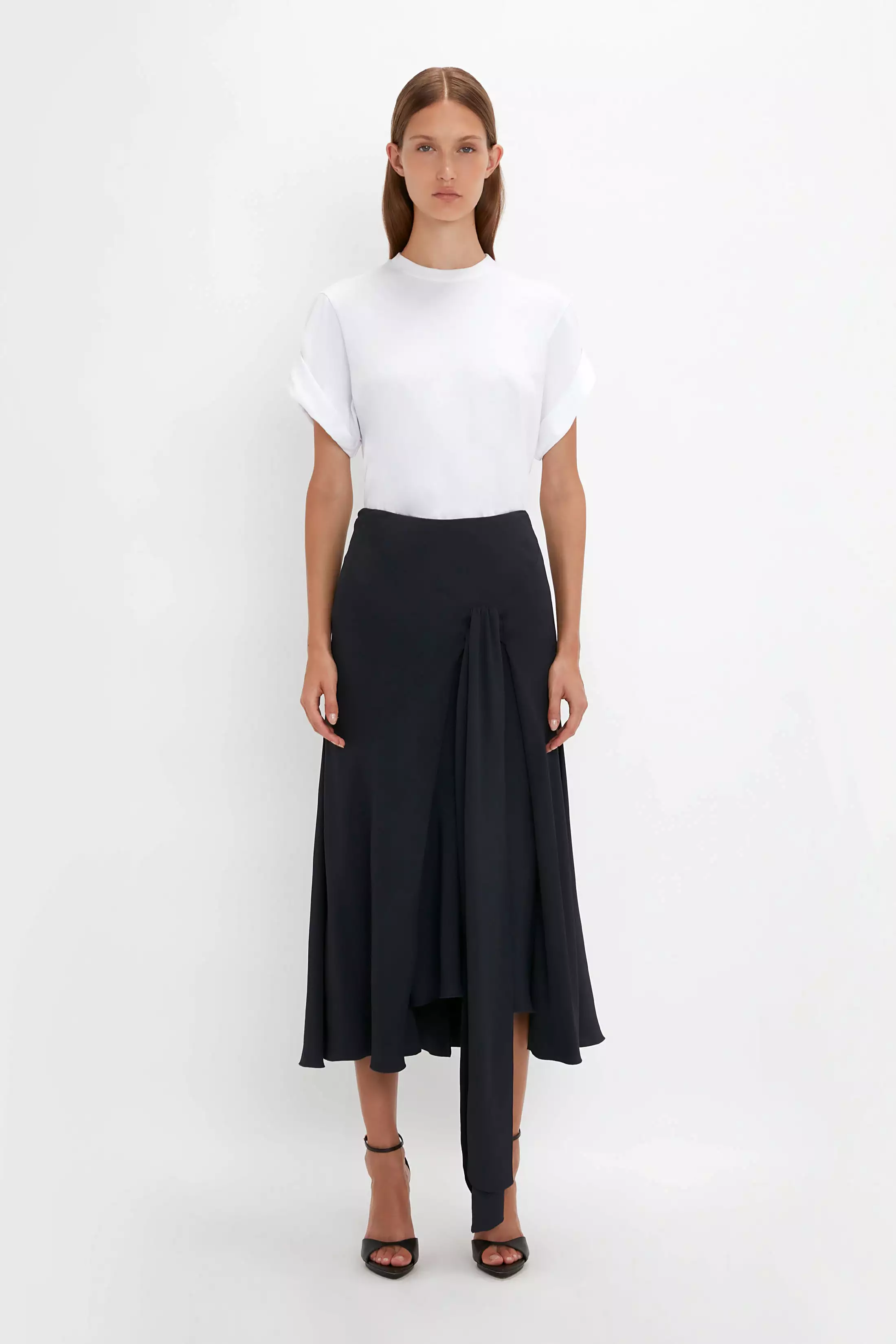 Asymmetric Tie Detail Skirt In Midnight