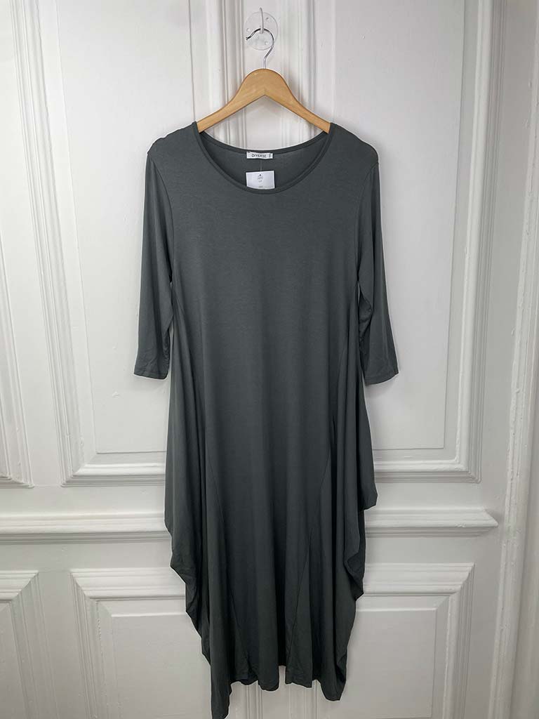 Basic 3/4 Sleeve Layering Dress - Charcoal