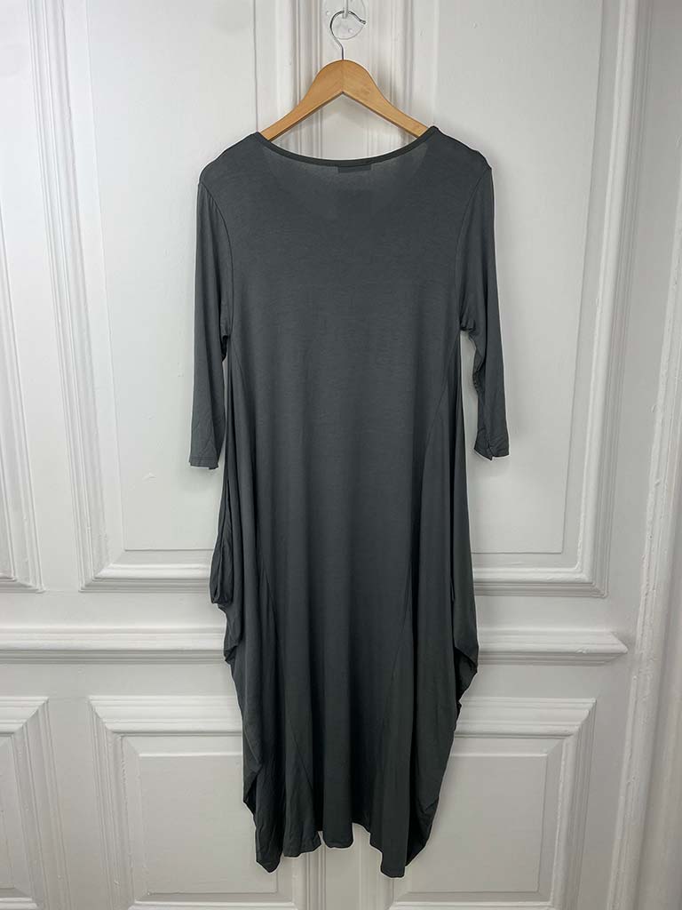 Basic 3/4 Sleeve Layering Dress - Charcoal