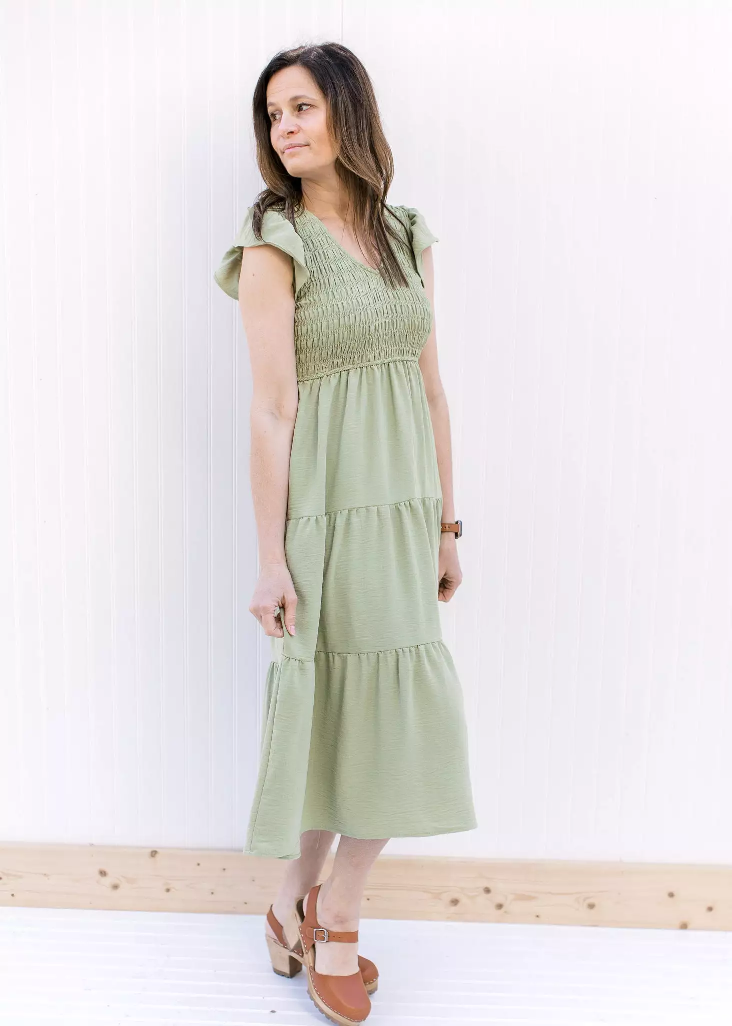 Basil Smocked Midi Dress