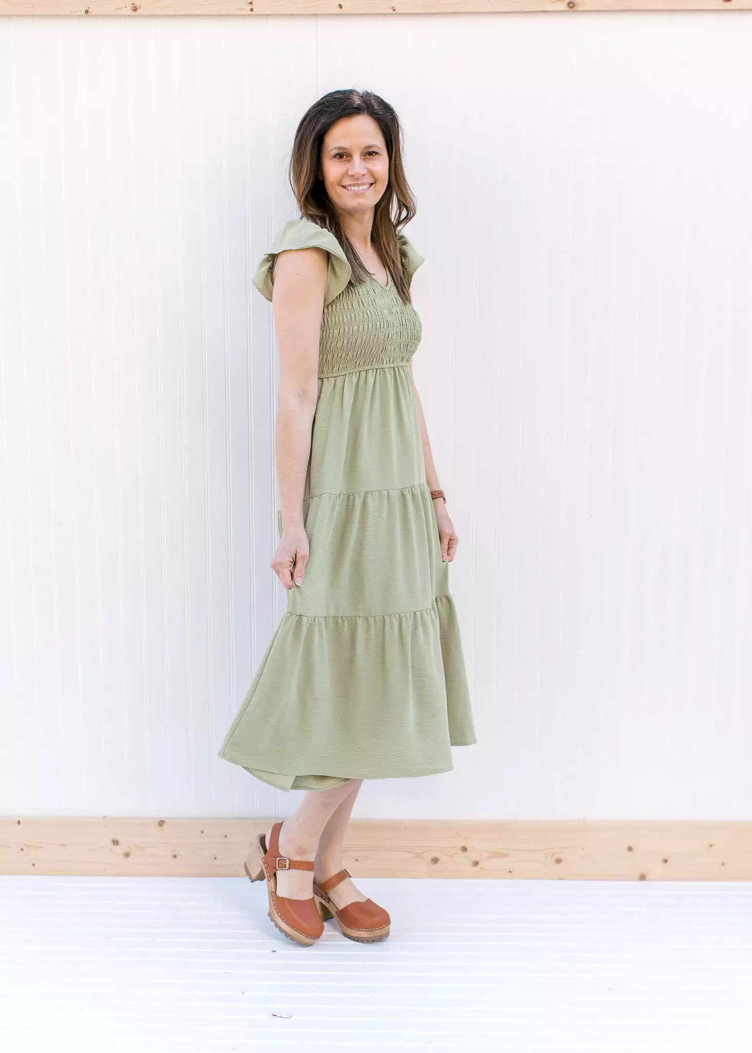 Basil Smocked Midi Dress