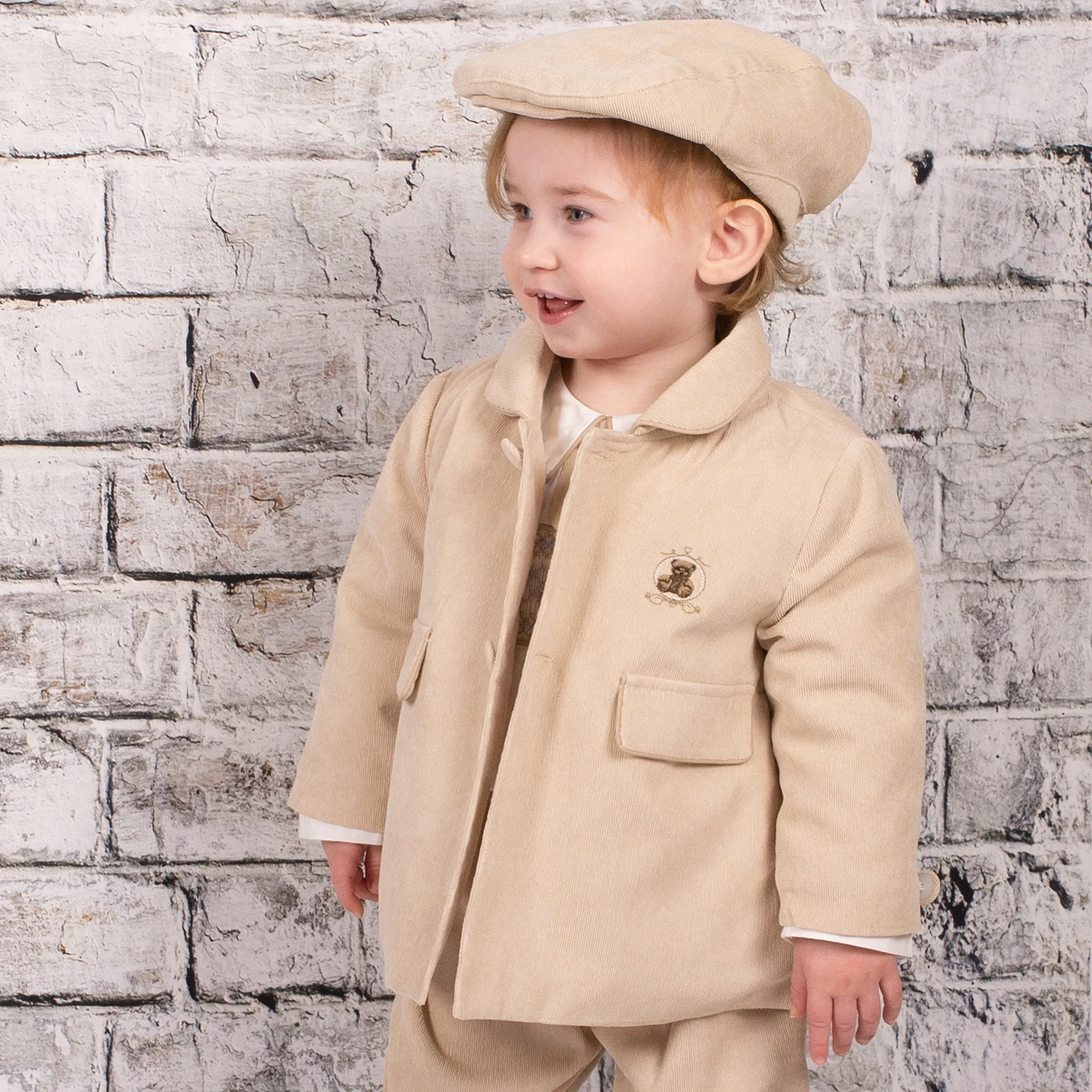 Beige Corduroy Coat & Hat Set