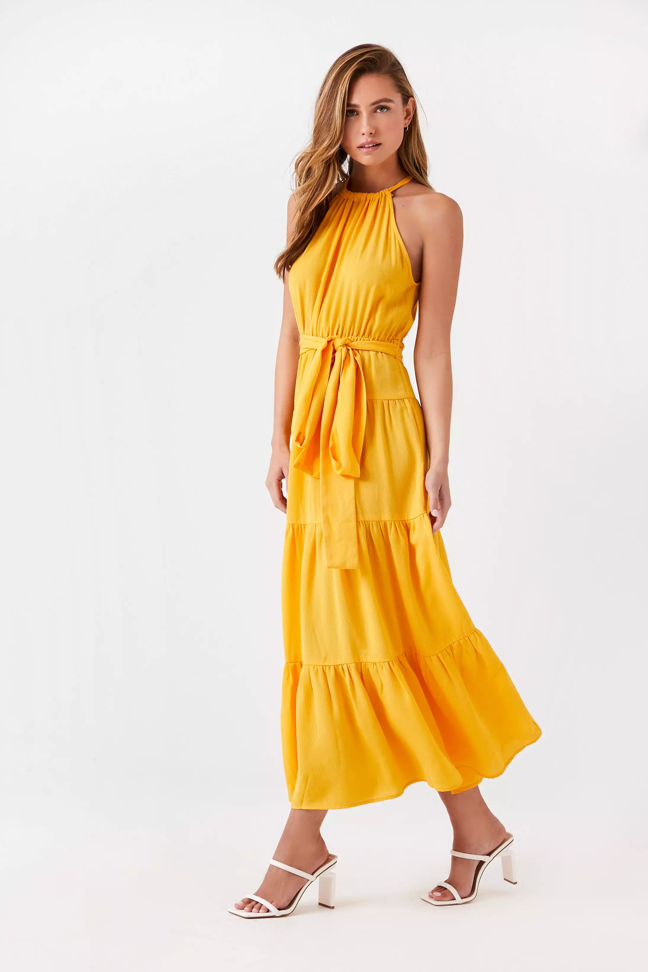 Belted Halter Maxi Dress