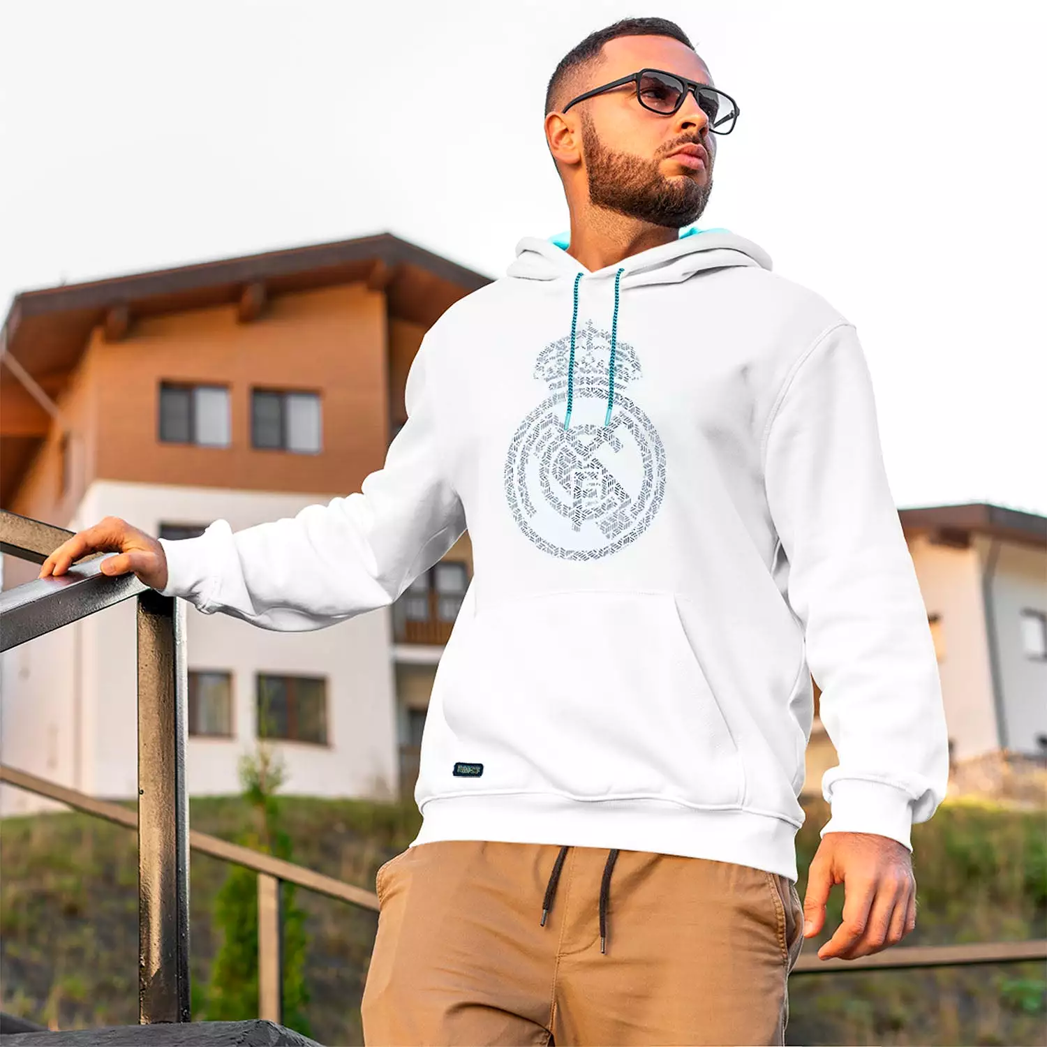 Bernabéu Neon Lights Sudadera Capucha Estampado Escudo Blanco