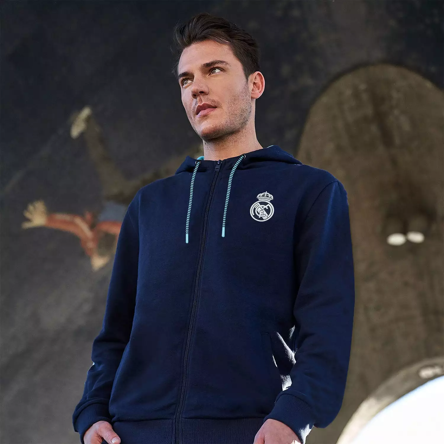 Bernabéu Neon Lights Sudadera Hombre Capucha Cremallera Azul