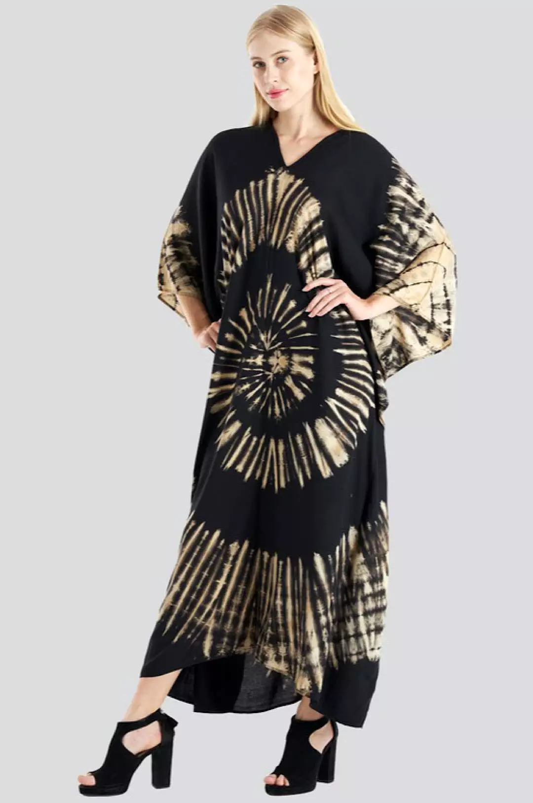 Black Beige Tie Dye Kaftan Dress