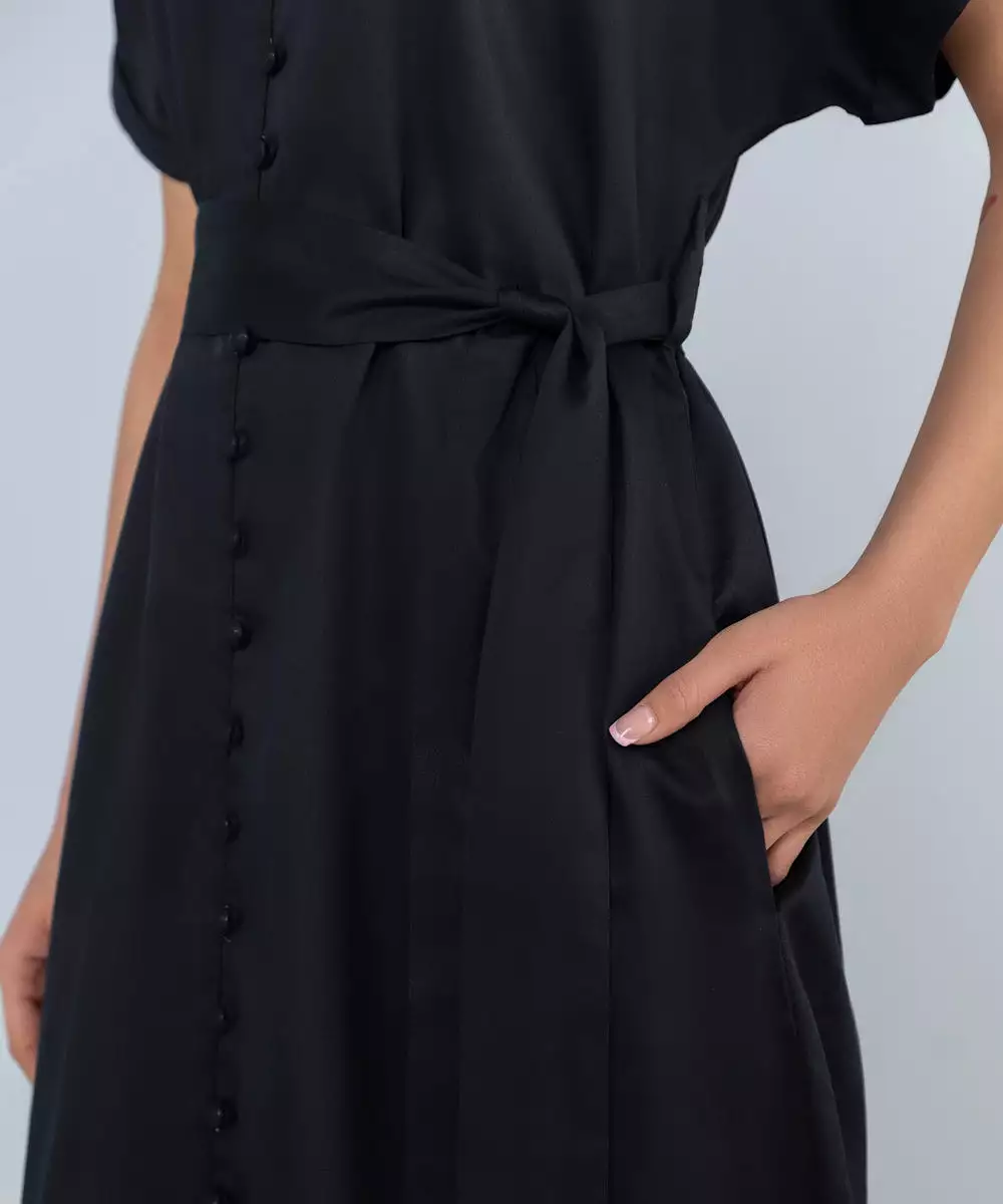 Black Cotton Dress With Belt