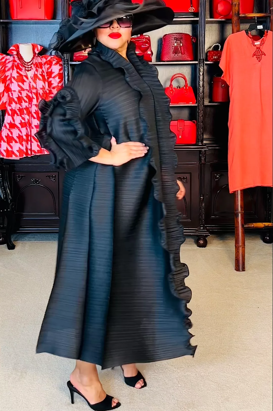 Black Front Ruffle Long Dress