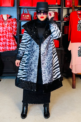 Black Sequin Animal Print Coat Dress