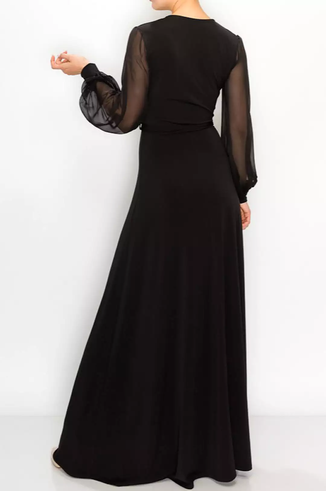 Black Sheer Sleeve Maxi Dress