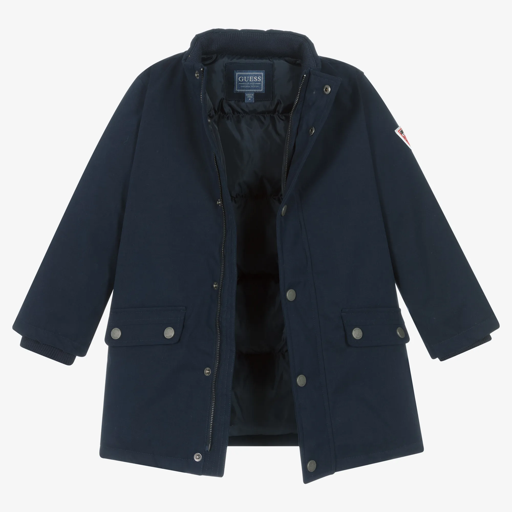 Boys Navy Blue Down-Filled Parka Coat