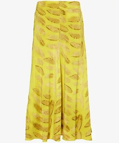 Brandon Maxwell Womens Canary Leaf Millie flared silk maxi skirt