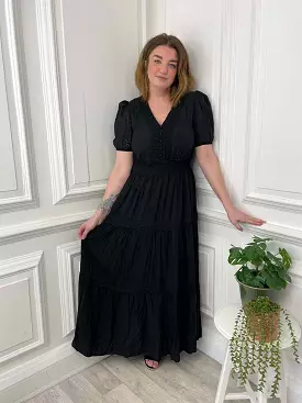 Broderie Anglaise Tiered Maxi Dress - Black