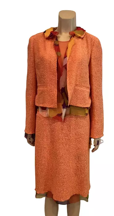 Chanel 00T 2000 Orange Multicolor Skirt Suit FR 40 US 6/8