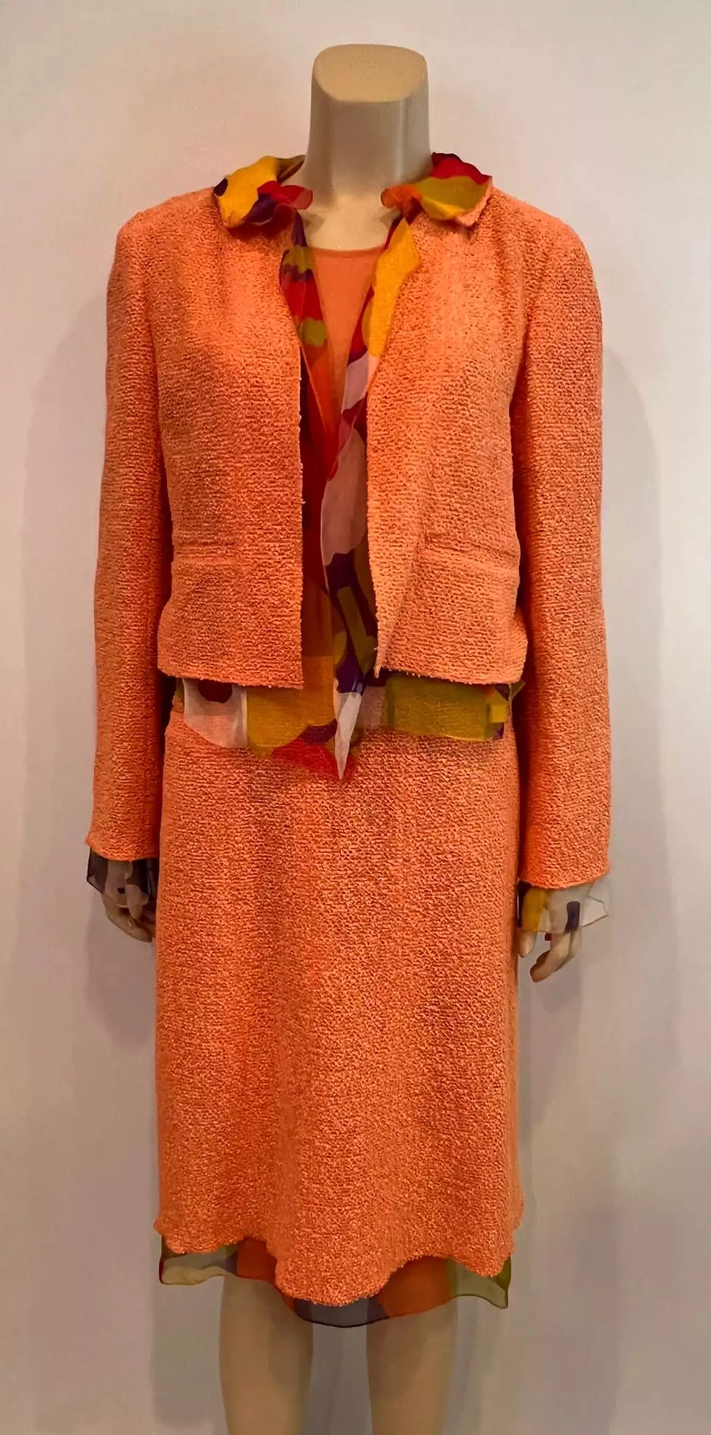 Chanel 00T 2000 Orange Multicolor Skirt Suit FR 40 US 6/8