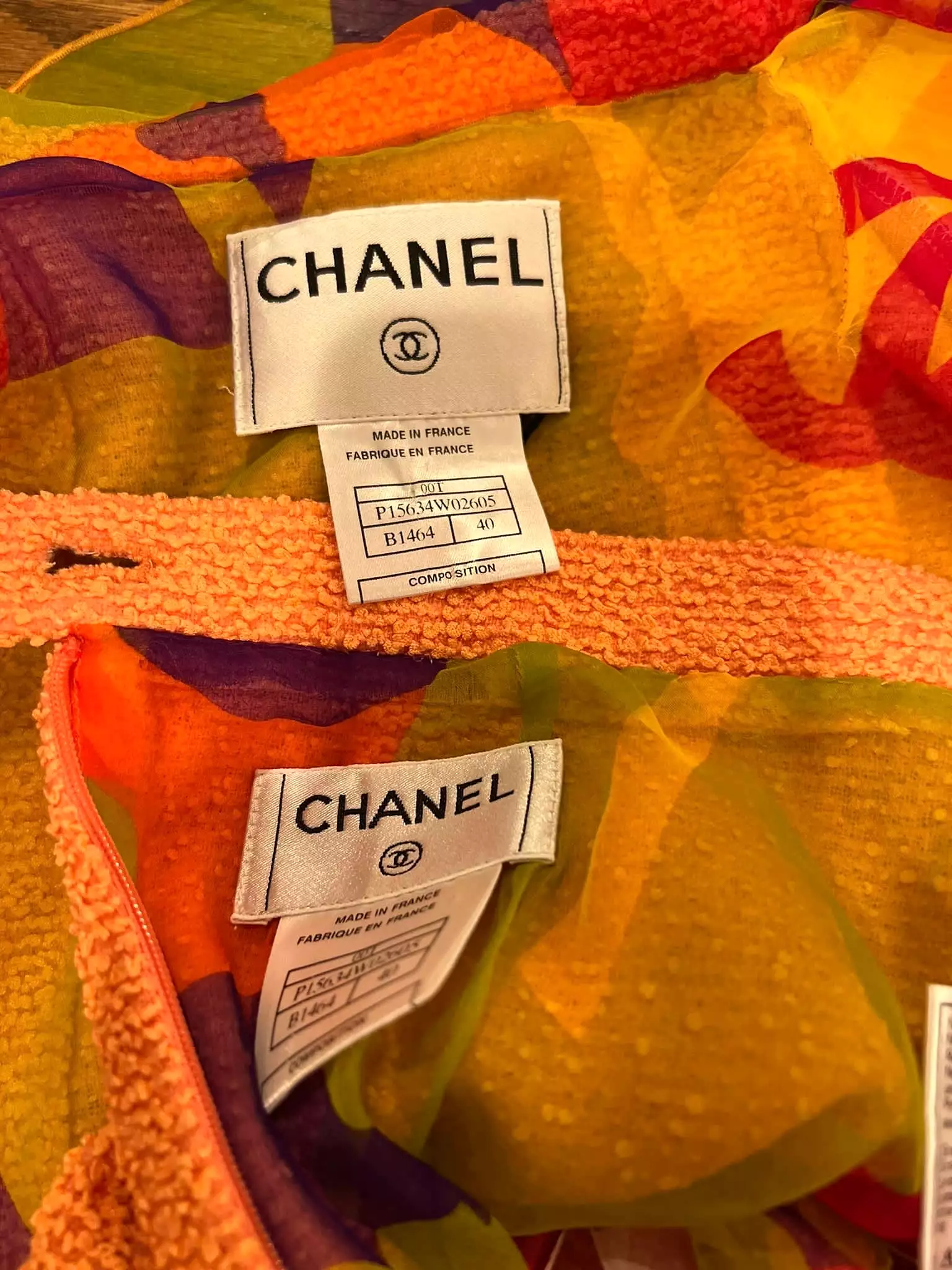 Chanel 00T 2000 Orange Multicolor Skirt Suit FR 40 US 6/8