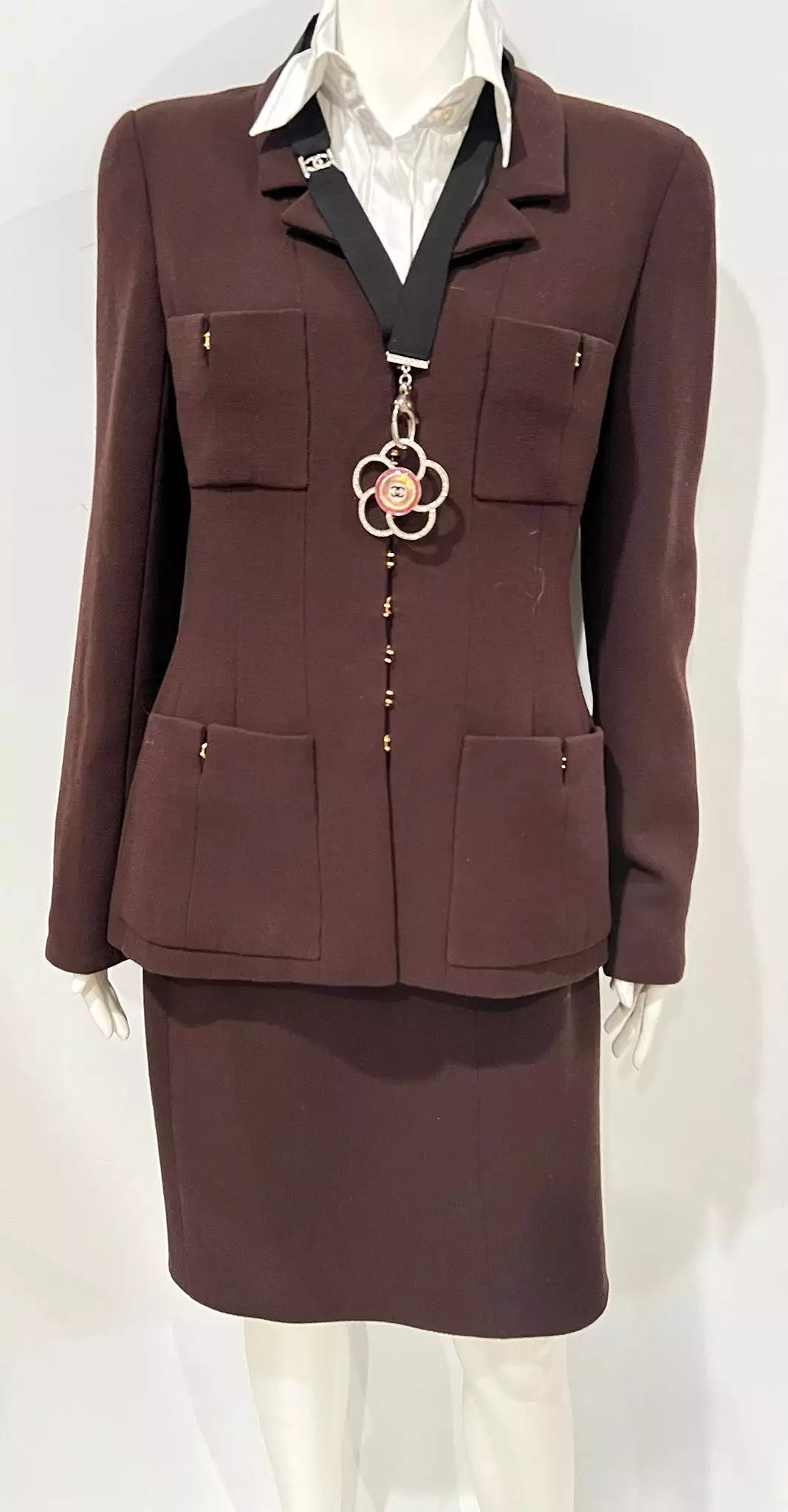 Chanel Vintage 96A 1996 Fall Brown Skirt Suit FR 40 US 6