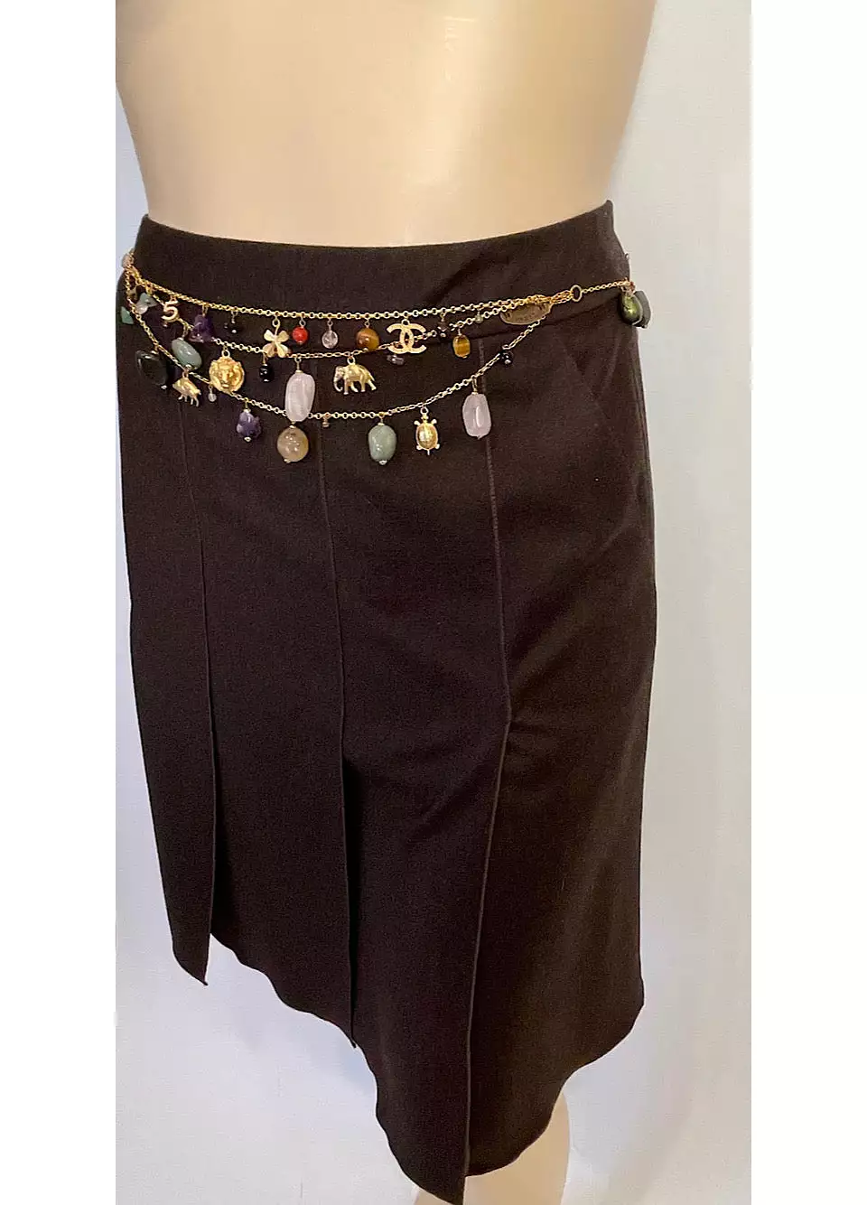 Chanel Vintage 99A 1999 Fall Brown Wool Pleated Skirt US 14