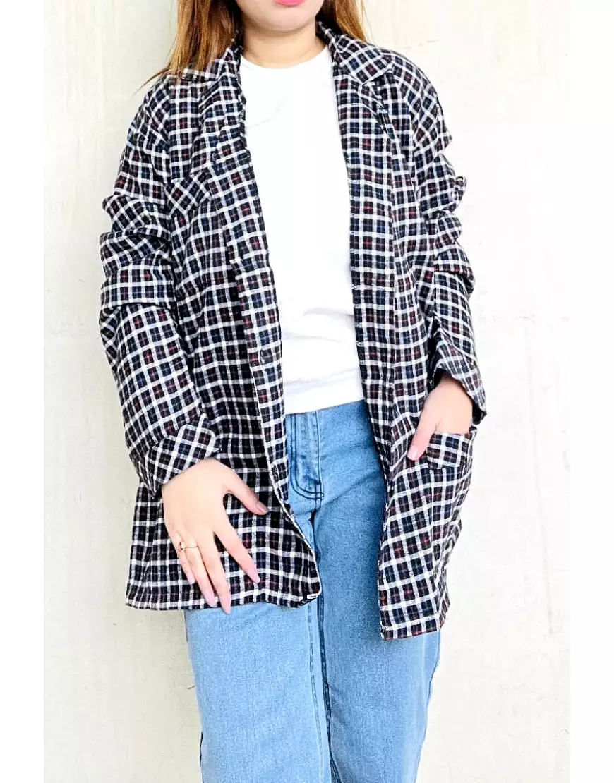 Checked Oversized Shirt in Black