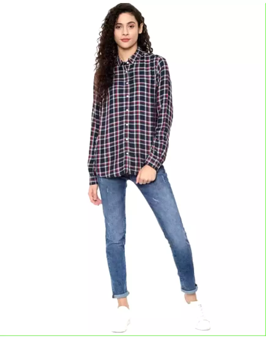 Checked Oversized Shirt in Blue & Red