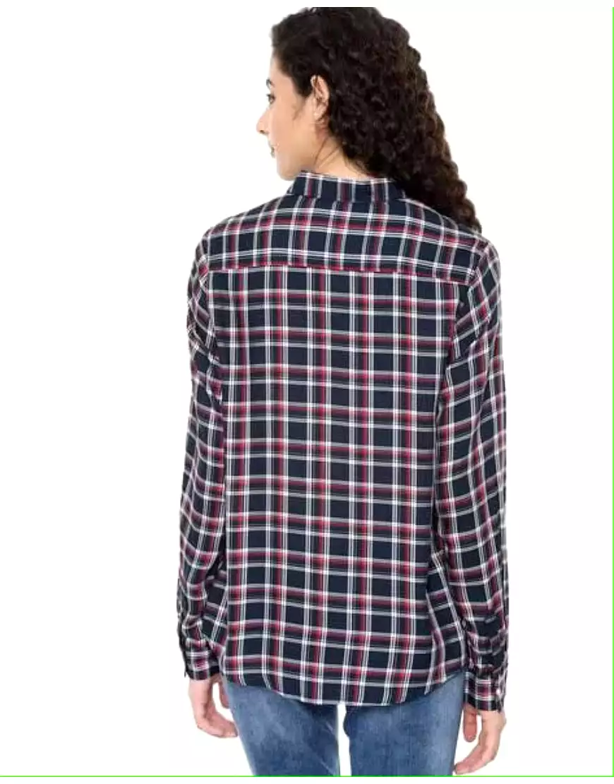 Checked Oversized Shirt in Blue & Red