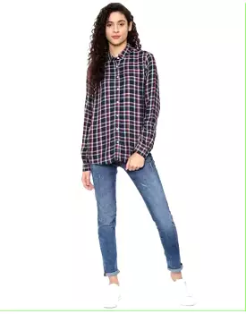 Checked Oversized Shirt in Blue & Red