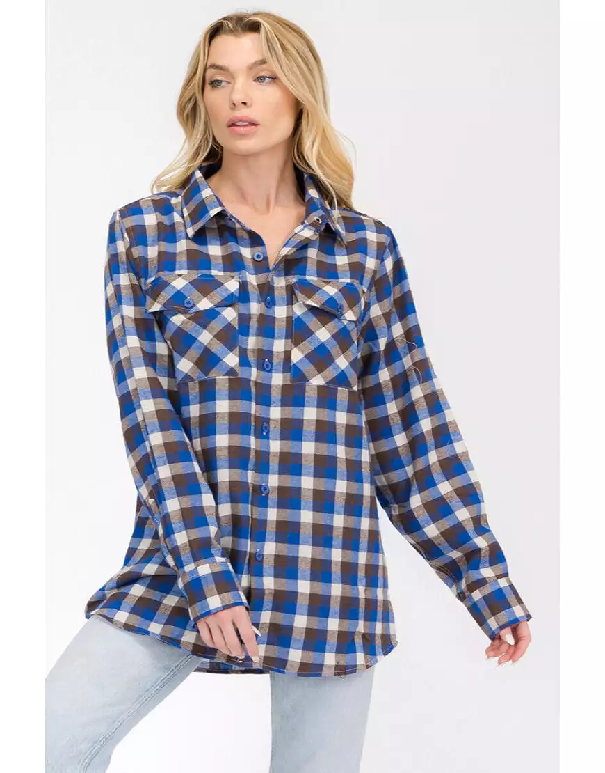 Checked Oversized Shirt in Ink Blue