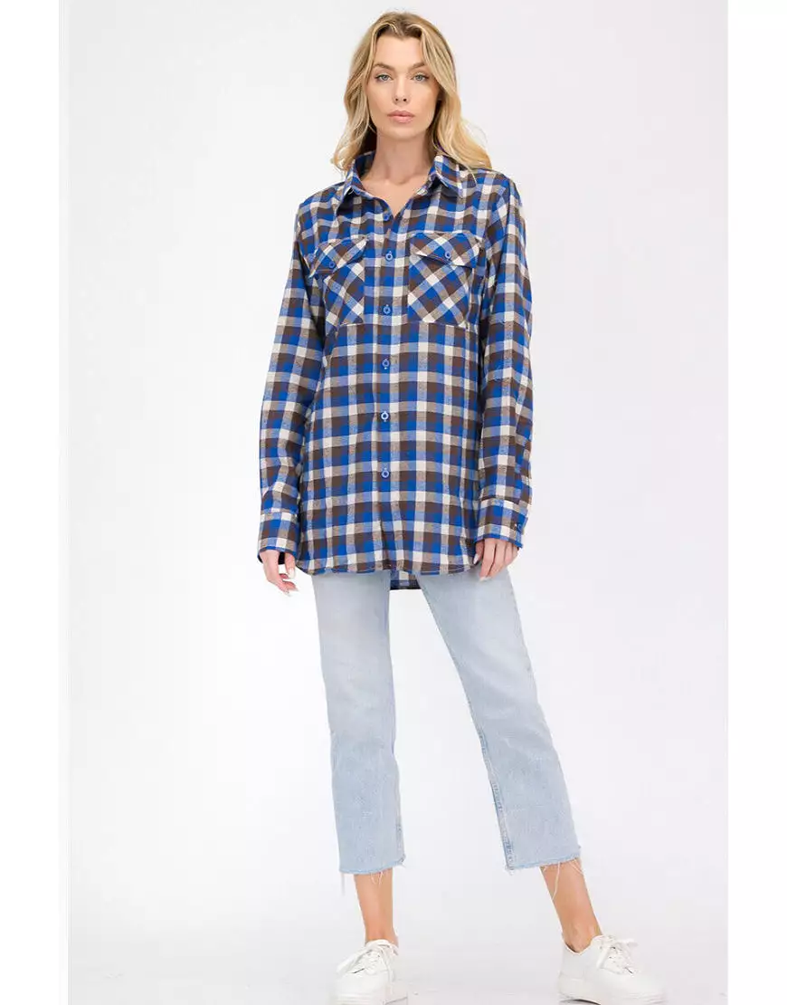 Checked Oversized Shirt in Ink Blue