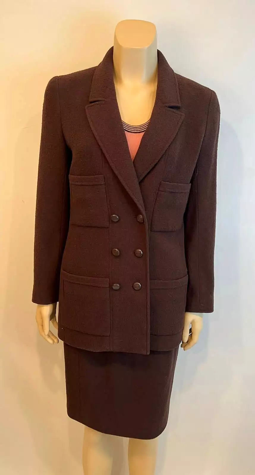 Classic Chanel Vintage 98A 1998 Fall Brown Skirt Suit FR 36 US 4