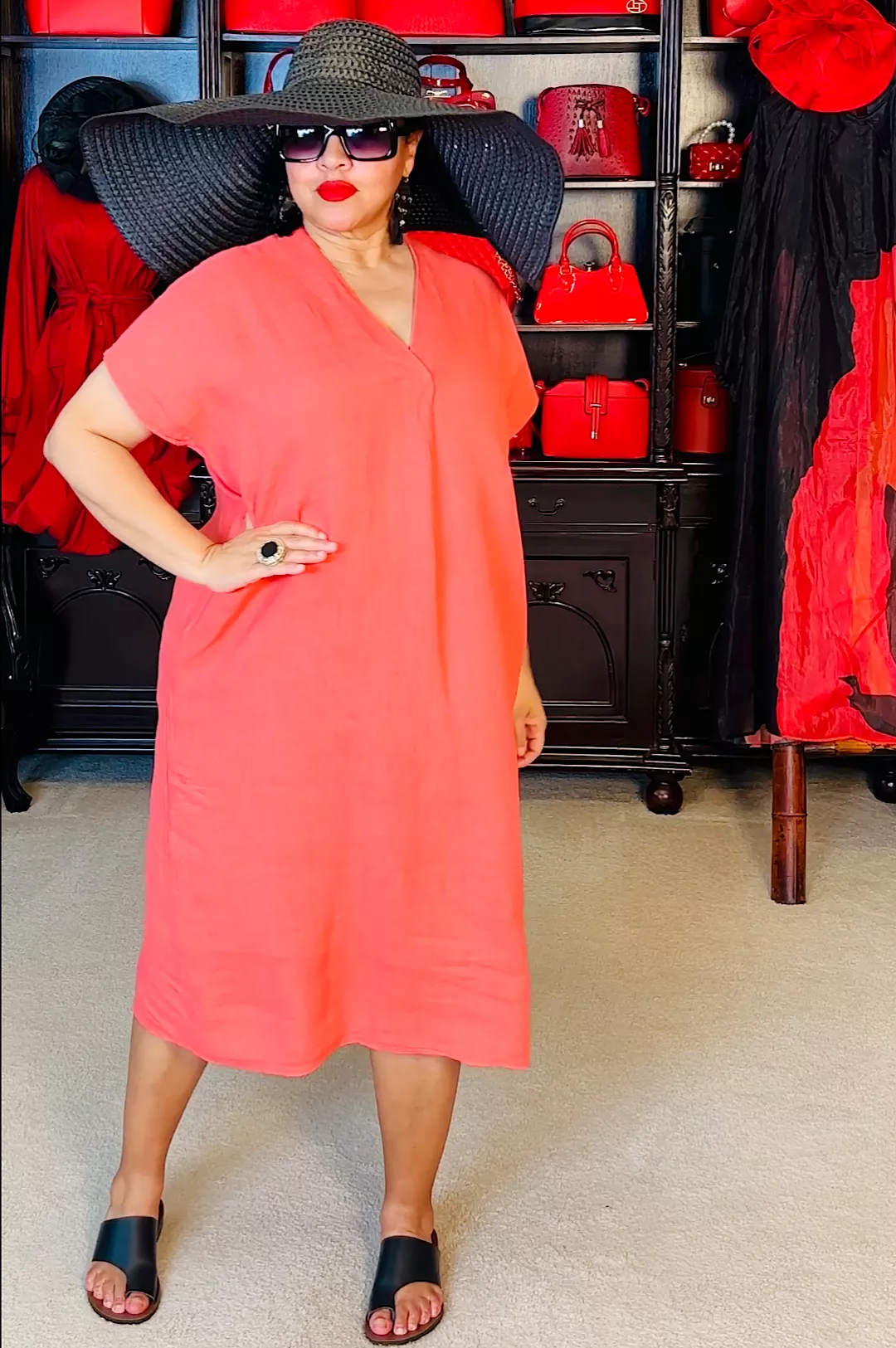 Coral Italian Linen Dress