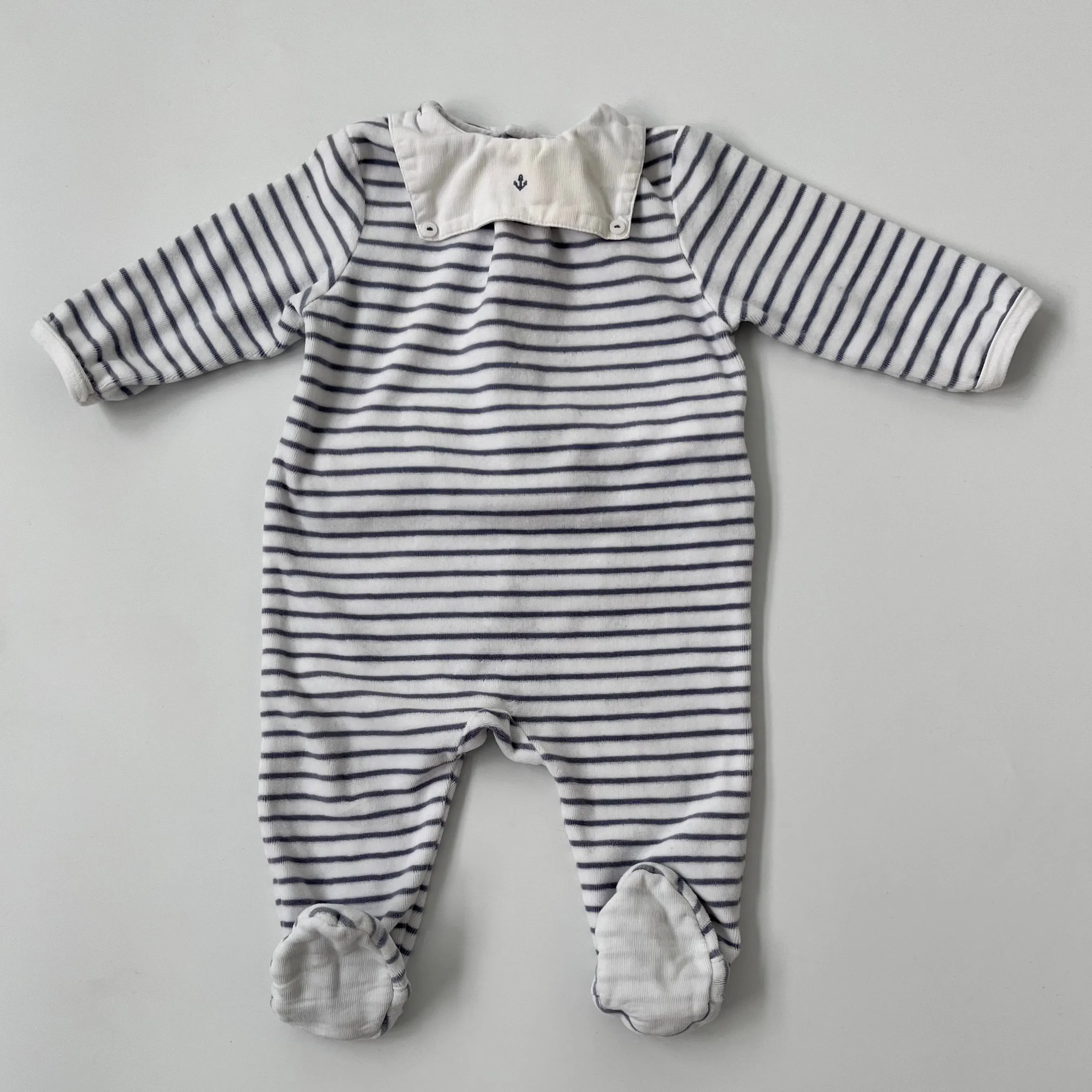 Cyrillus Velour Stripe Romper With Sailor Collar: 12 Months