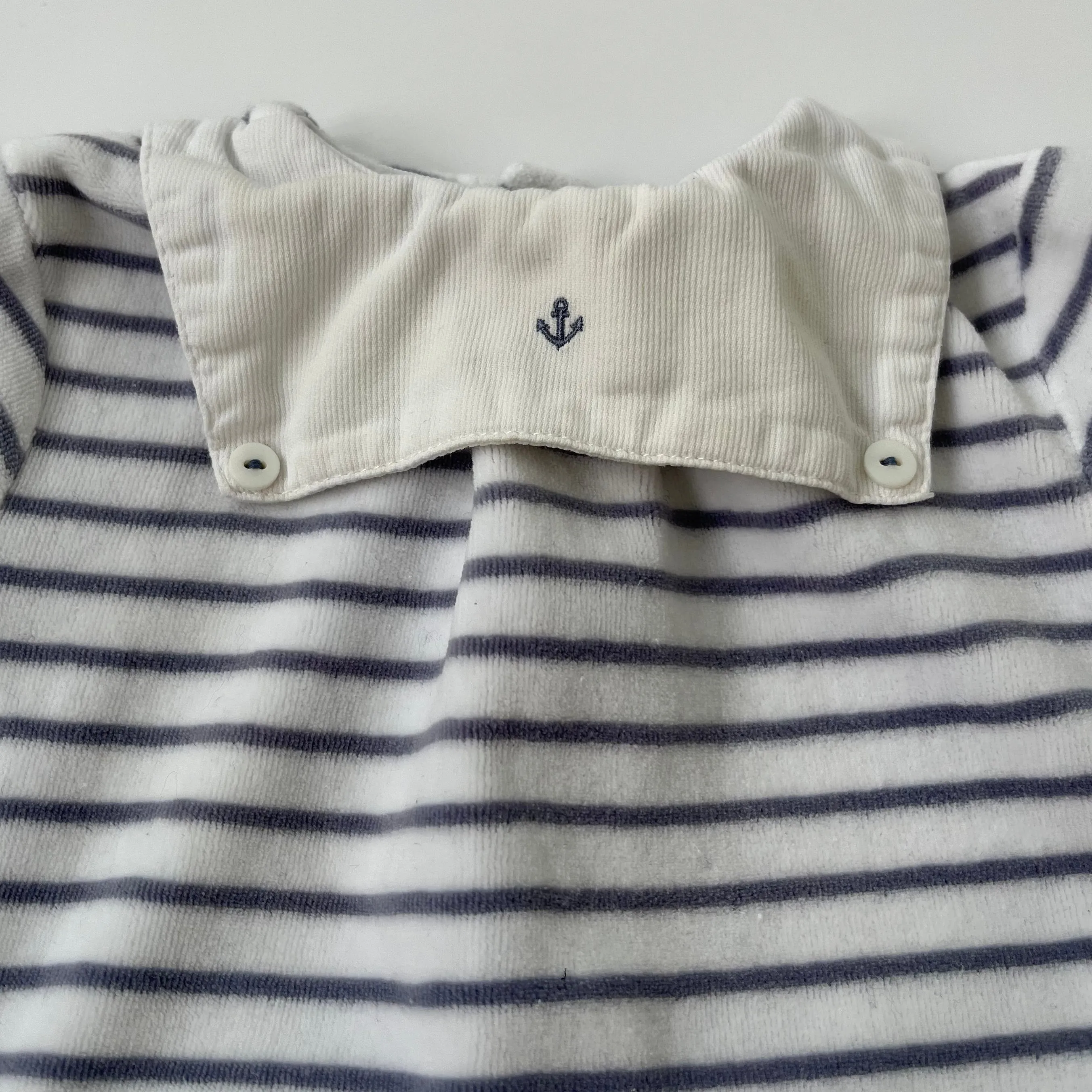 Cyrillus Velour Stripe Romper With Sailor Collar: 12 Months