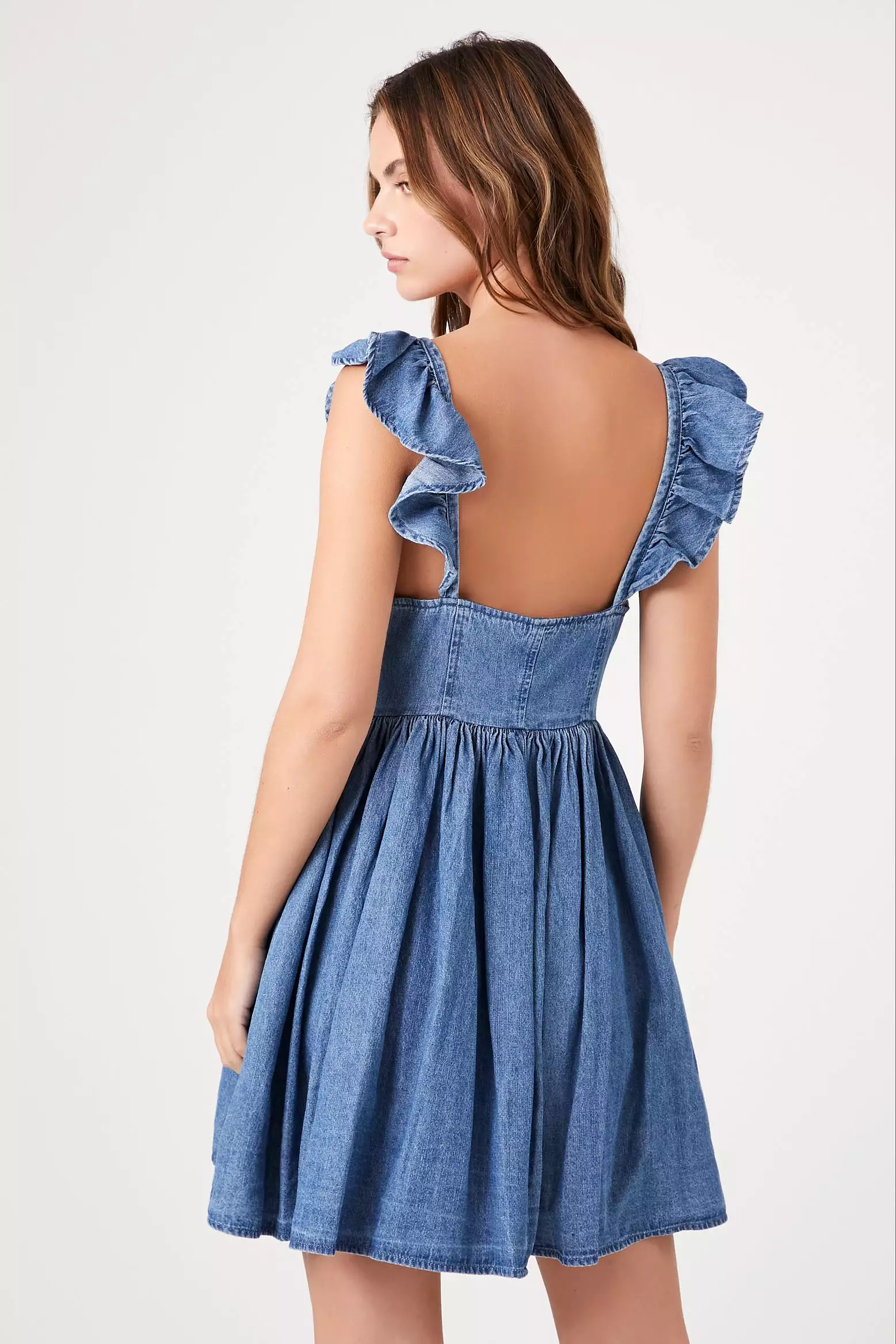 Denim Ruffle-Strap Mini Dress