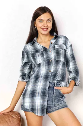 Double Take Plaid Dropped Shoulder Shirt