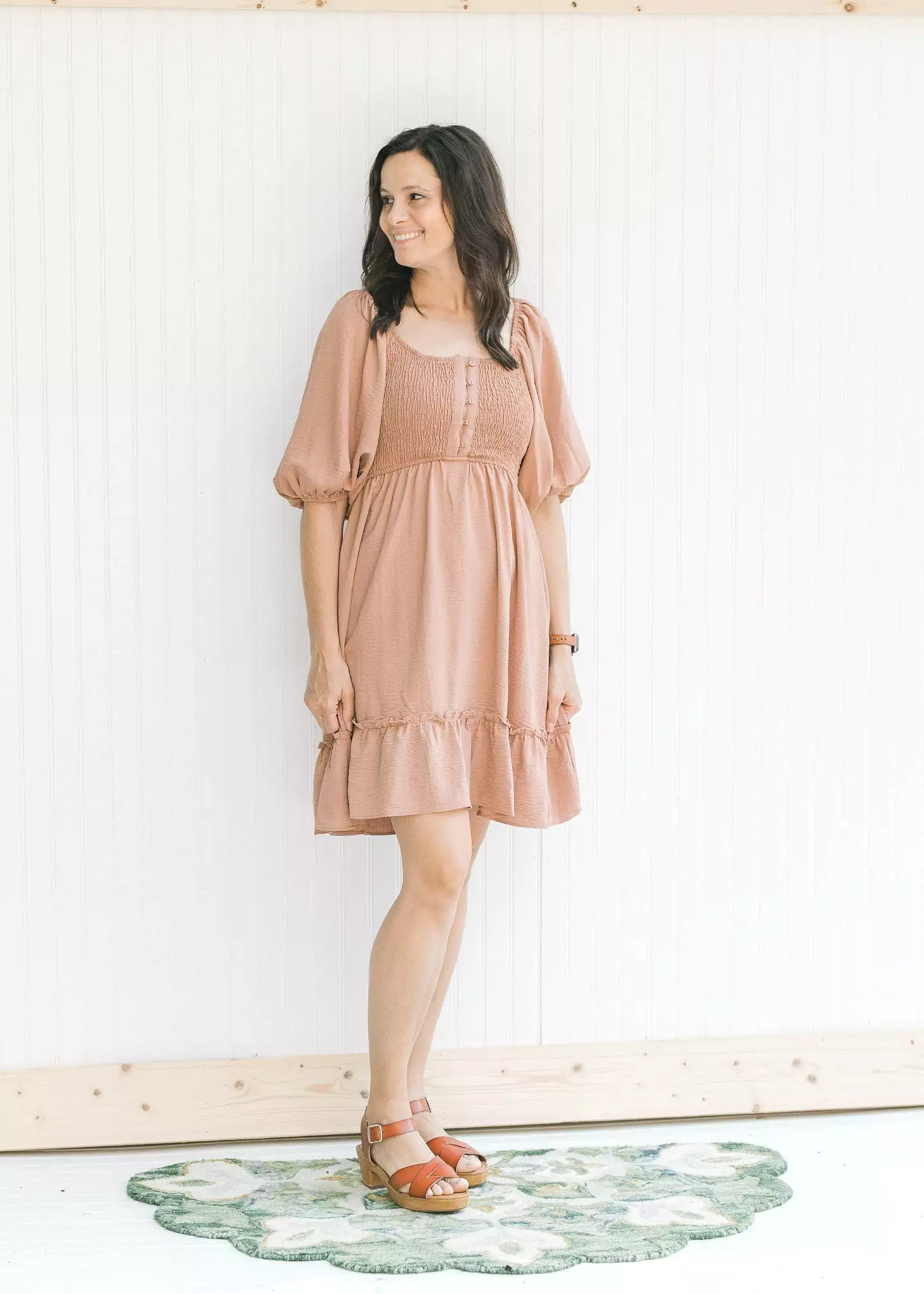 Dusty Ruched Button Dress