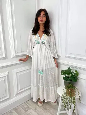 Embroidered Swiss Knot Maxi Dress - Aqua