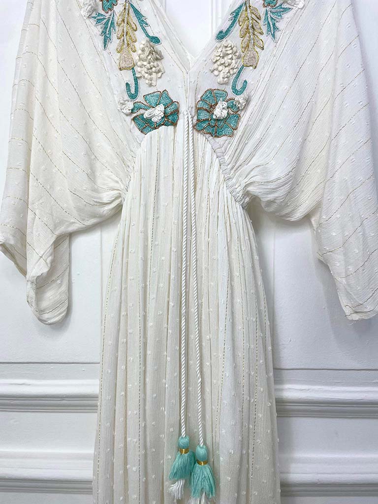 Embroidered Swiss Knot Maxi Dress - Aqua