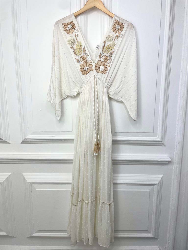 Embroidered Swiss Knot Maxi Dress - Bronze