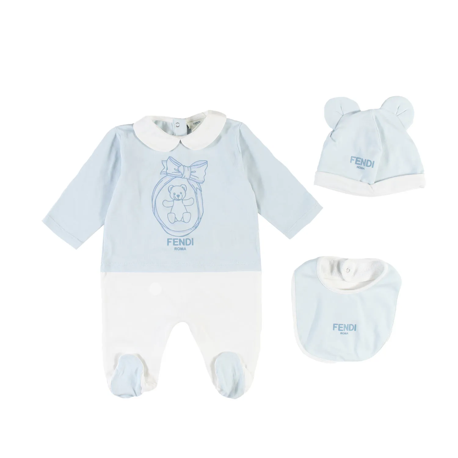 Fendi Fendi Light Blue And Cream Romper Set For Newborn