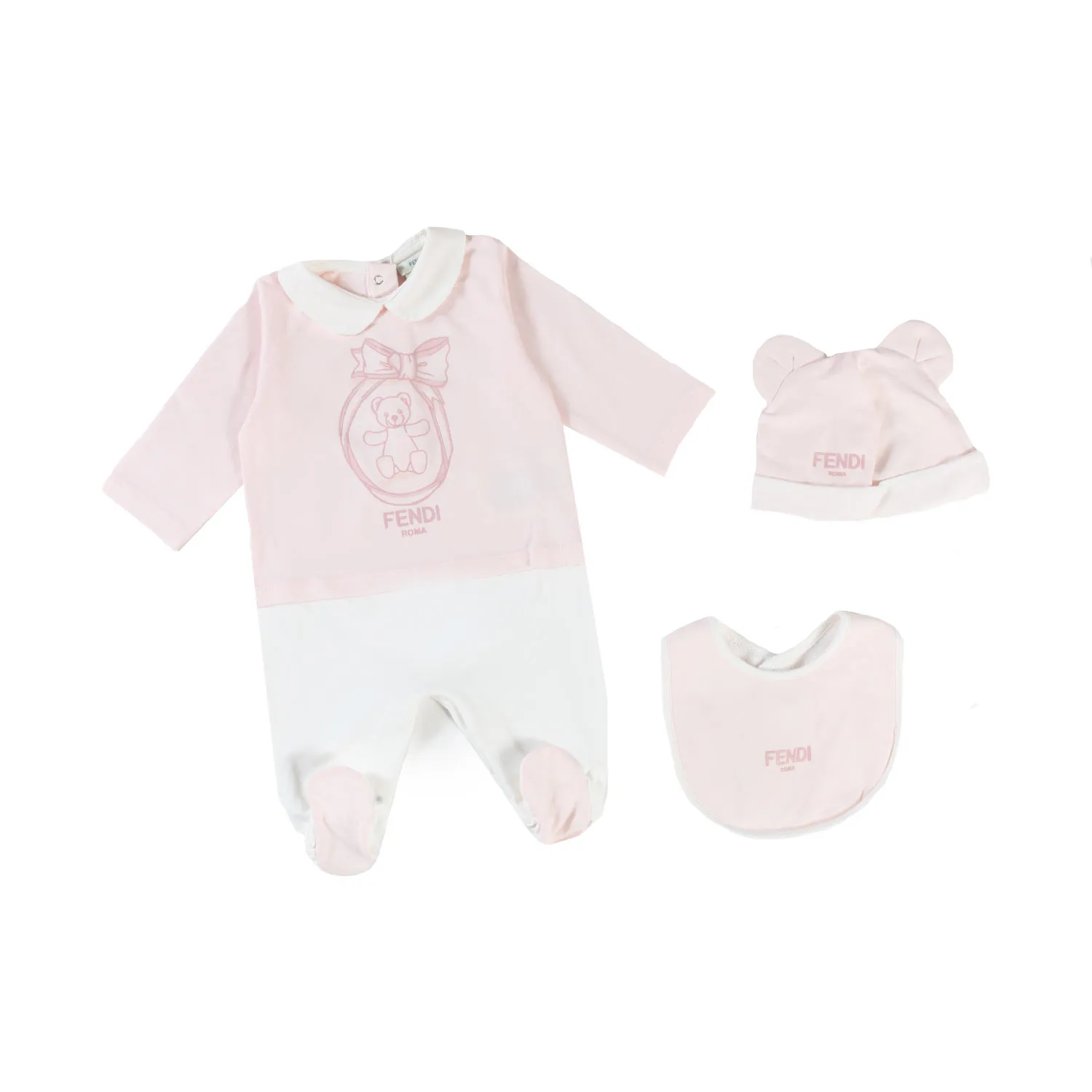 Fendi Fendi Light Pink And Cream Romper Set For Newborn