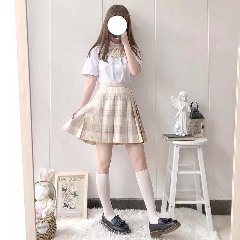 floating moon skirt plaid pleated jk skirt