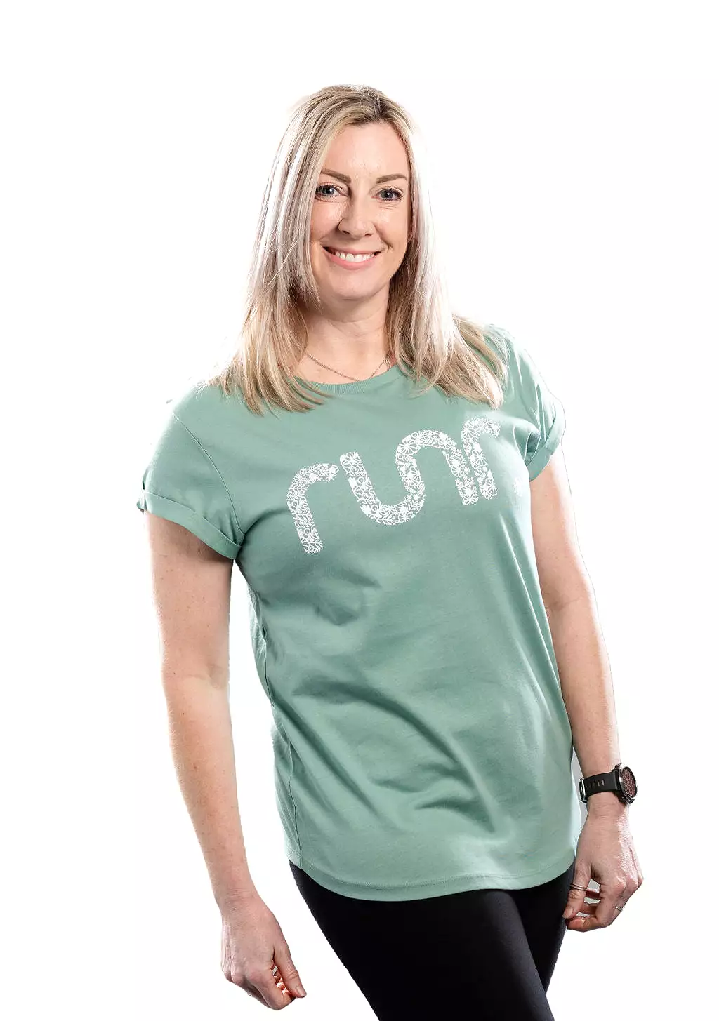 Floral Organic Runr T-shirt - Sage Green