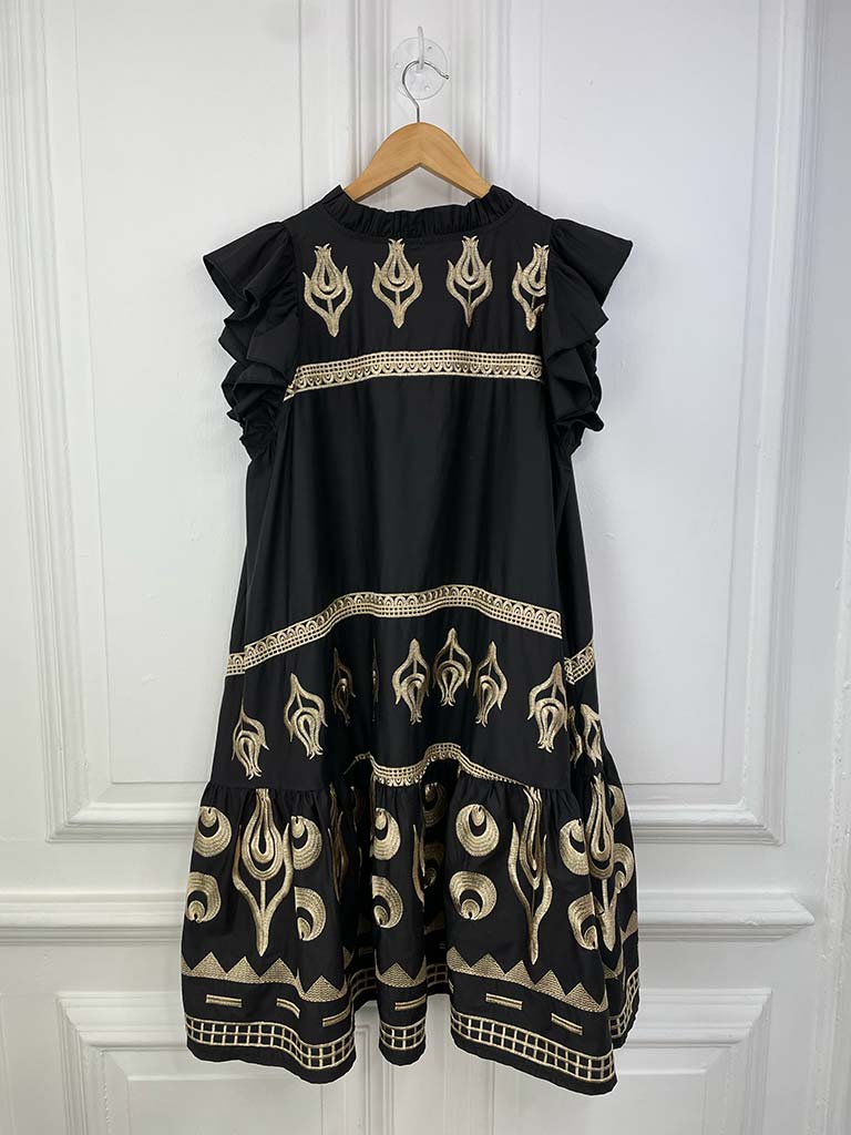 Gold Embroidered Tiered Tunic - Black