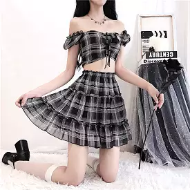 Gothic Plaid Crop Top + High Waist Mini Skirt Set AD11820