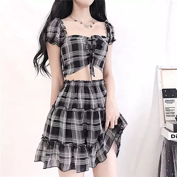 Gothic Plaid Crop Top + High Waist Mini Skirt Set AD11820