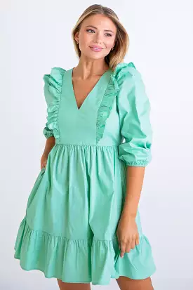 Green Poplin Ruffle Tier Dress